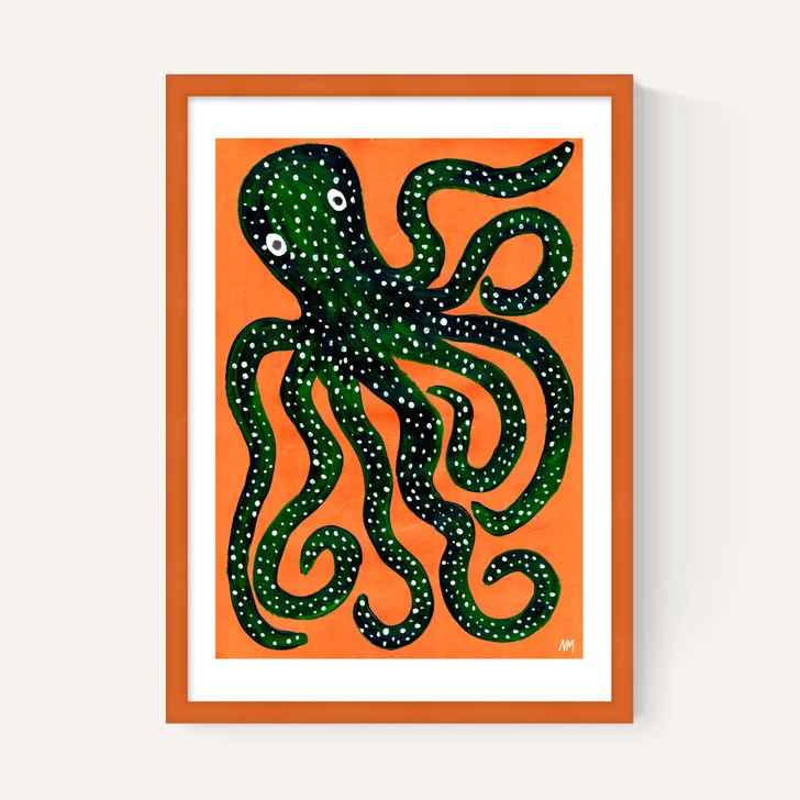 Green Octopus on Orange