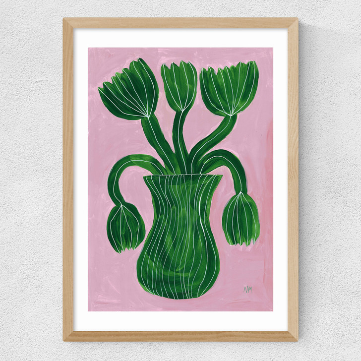 Green Flower Pot Medium Oak Frame
