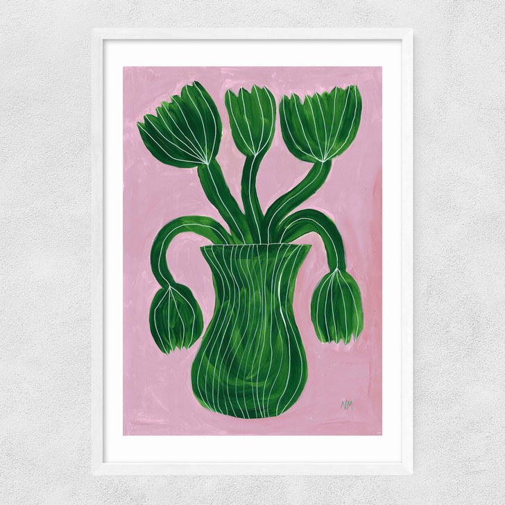 Green Flower Pot Narrow White Frame