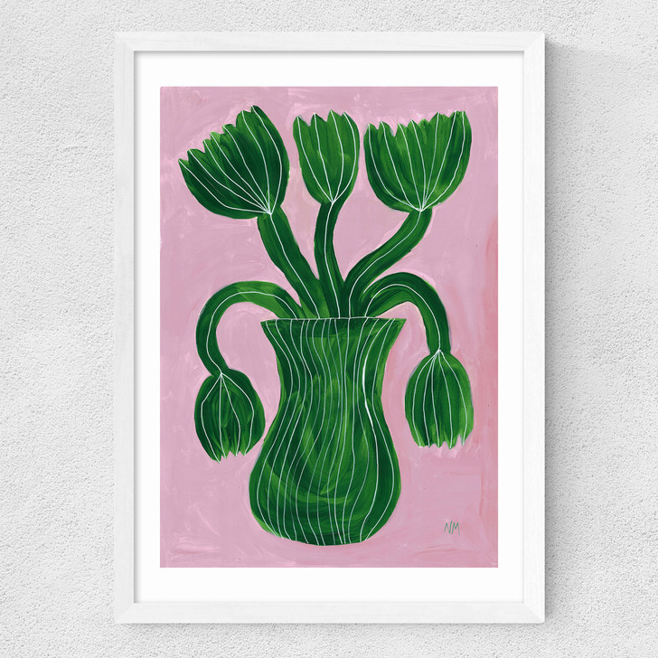 Green Flower Pot Medium White Frame