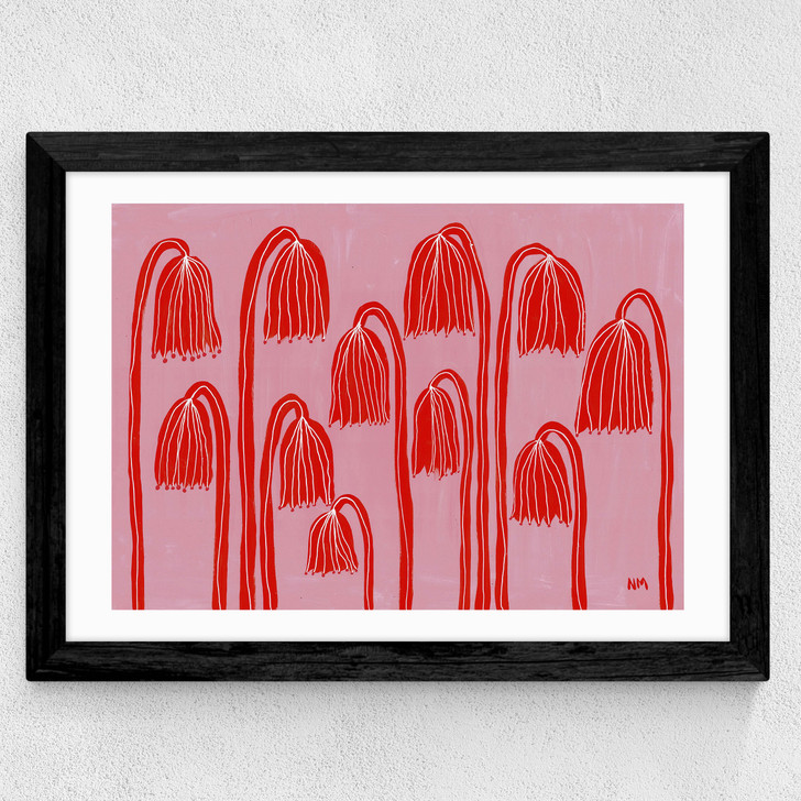 Red Flowers Landscape Wide Black Frame
