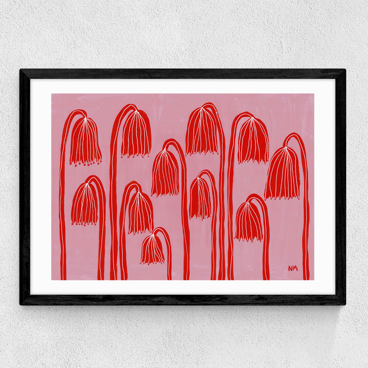 Red Flowers Landscape Medium Black Frame