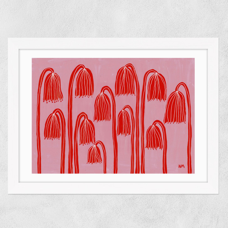 Red Flowers Landscape Wide White Frame
