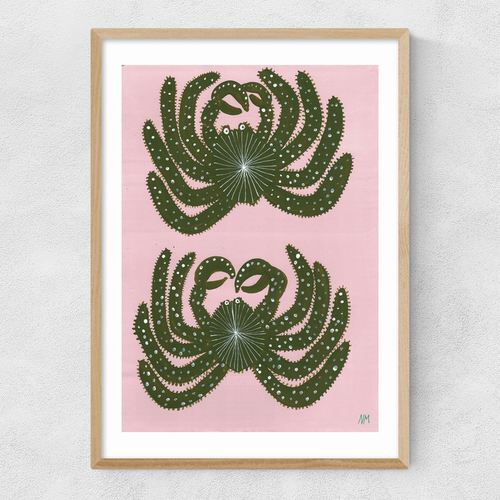 Two Green Crabs Narrow Oak Frame