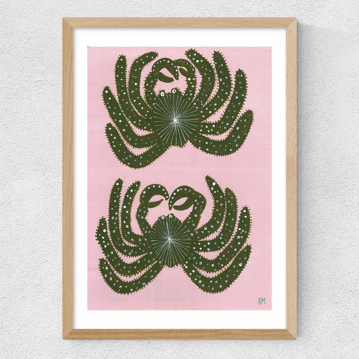 Two Green Crabs Medium Oak Frame