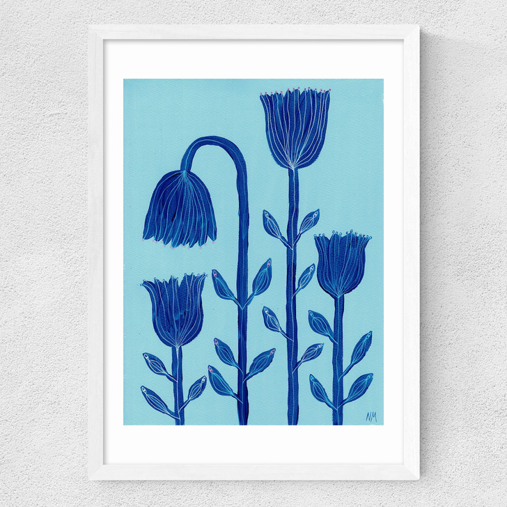 Blue Flowers Medium White Frame