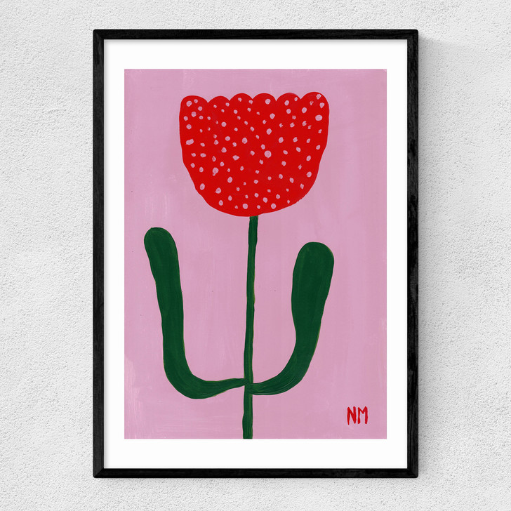 Red Flower Narrow Black Frame