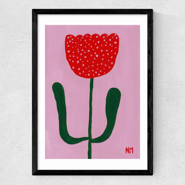 Red Flower Medium Black Frame