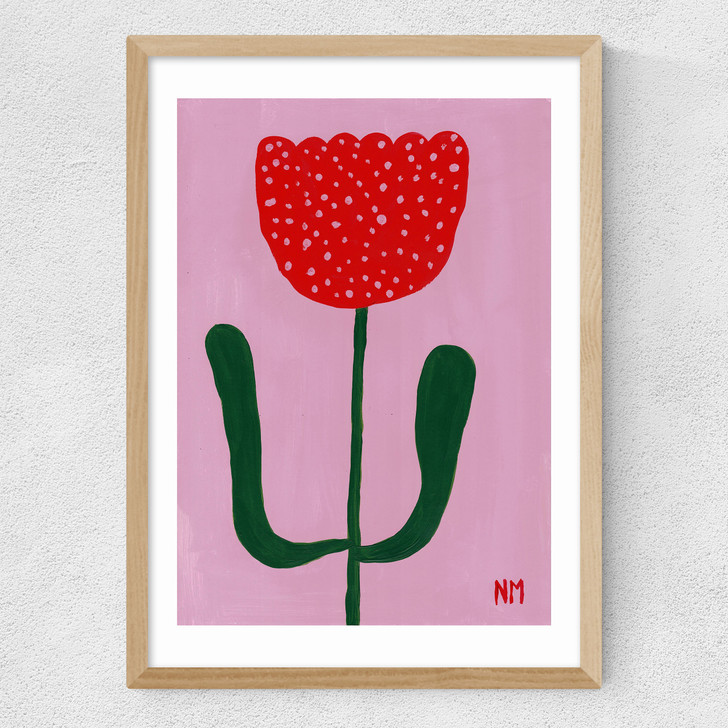 Red Flower Medium Oak Frame