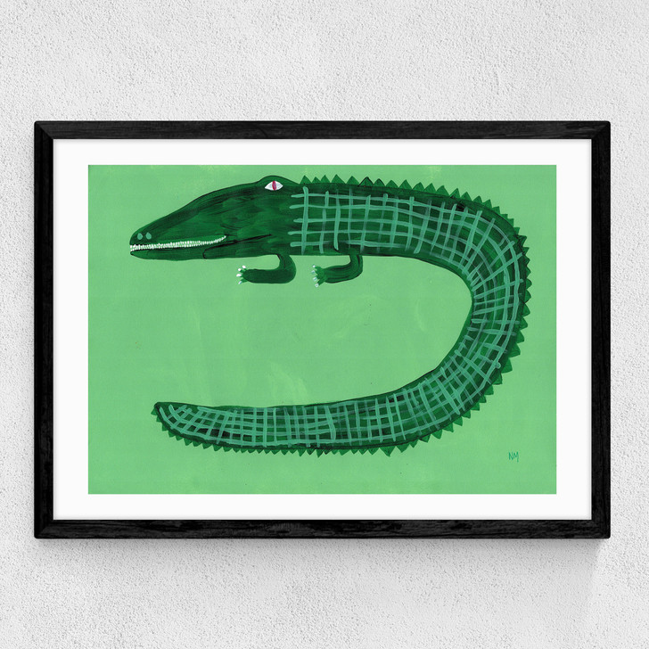 Green Crocodile Medium Black Frame