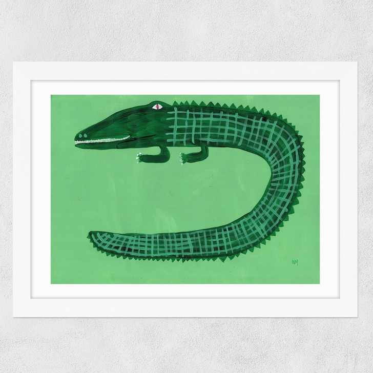 Green Crocodile Wide White Frame