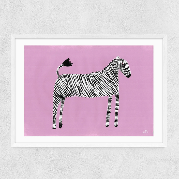 Zebra by Nancy McKie Narrow White Frame