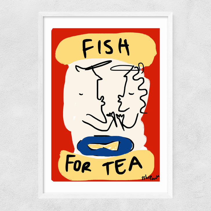 Fish For Tea Narrow White Frame