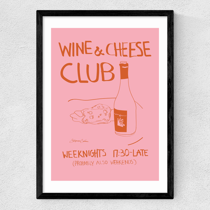 Wine and Cheese Club Medium Black Frame