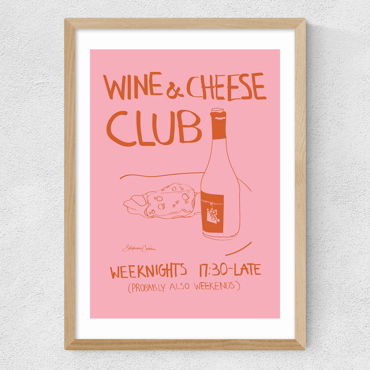 Wine and Cheese Club Medium Oak Frame