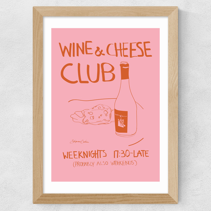 Wine and Cheese Club Wide Oak Frame