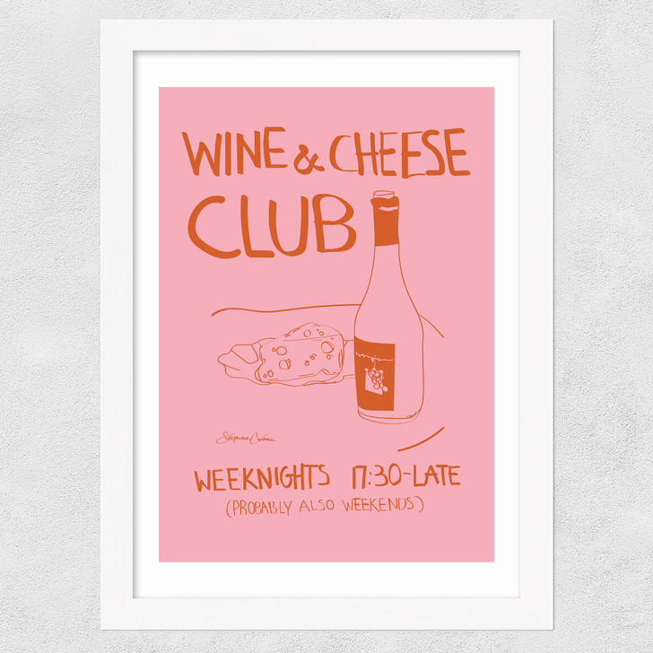 Wine and Cheese Club Wide White Frame