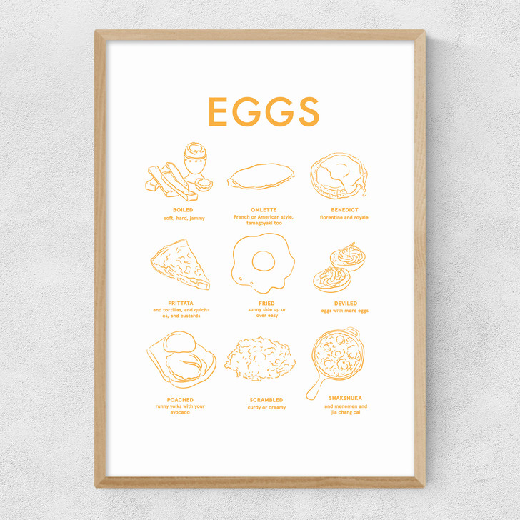 Eggs (Yellow on White) II Narrow Oak Frame