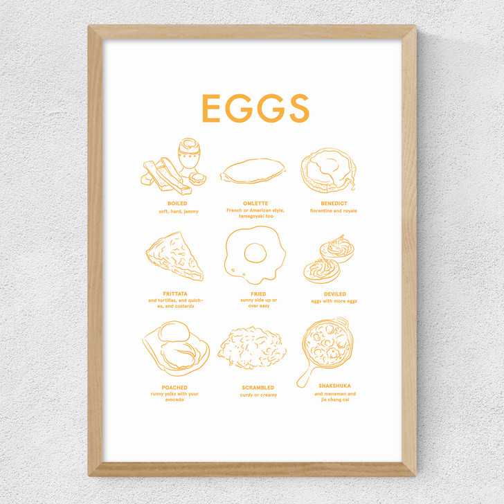 Eggs (Yellow on White) II Medium Oak Frame