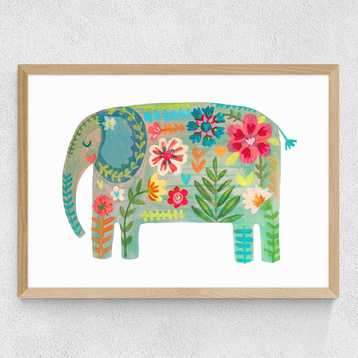 Floral Elephant Medium Oak Frame Floral Elephant Medium Oak Frame