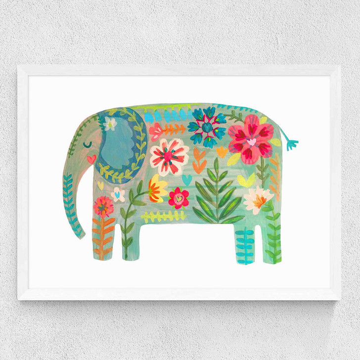 Floral Elephant Medium White Frame Floral Elephant Medium White Frame