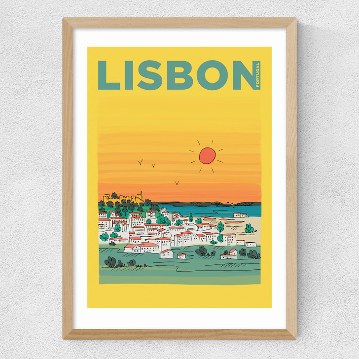 lisbon art print by places and spaces art co in oak frame