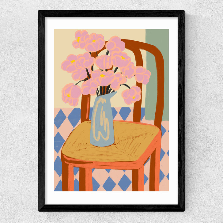 Flowers On A Chair Medium Black Frame Flowers On A Chair Medium Black Frame