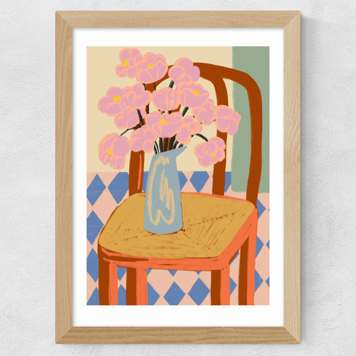 Flowers On A Chair Wide Oak Frame