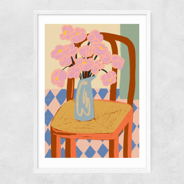 Flowers On A Chair Narrow White Frame