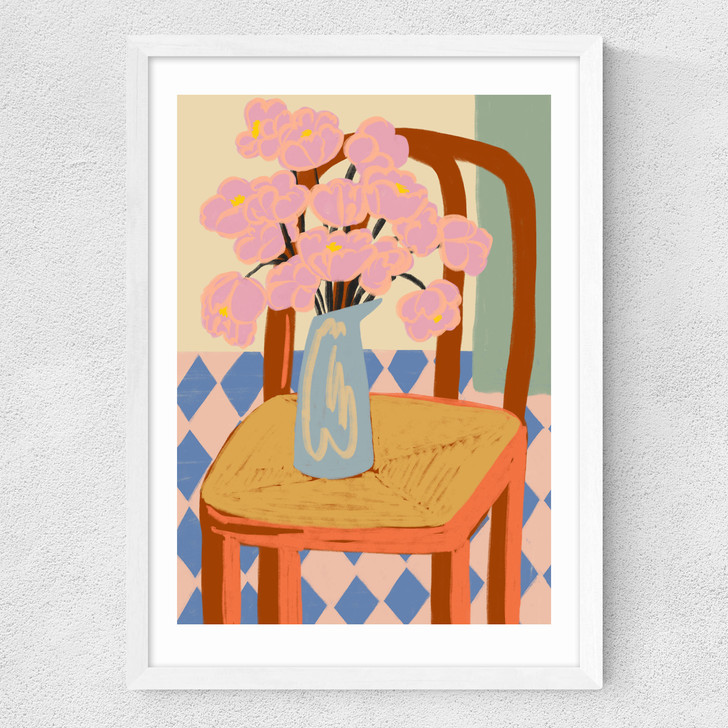 Flowers On A Chair Medium White Frame