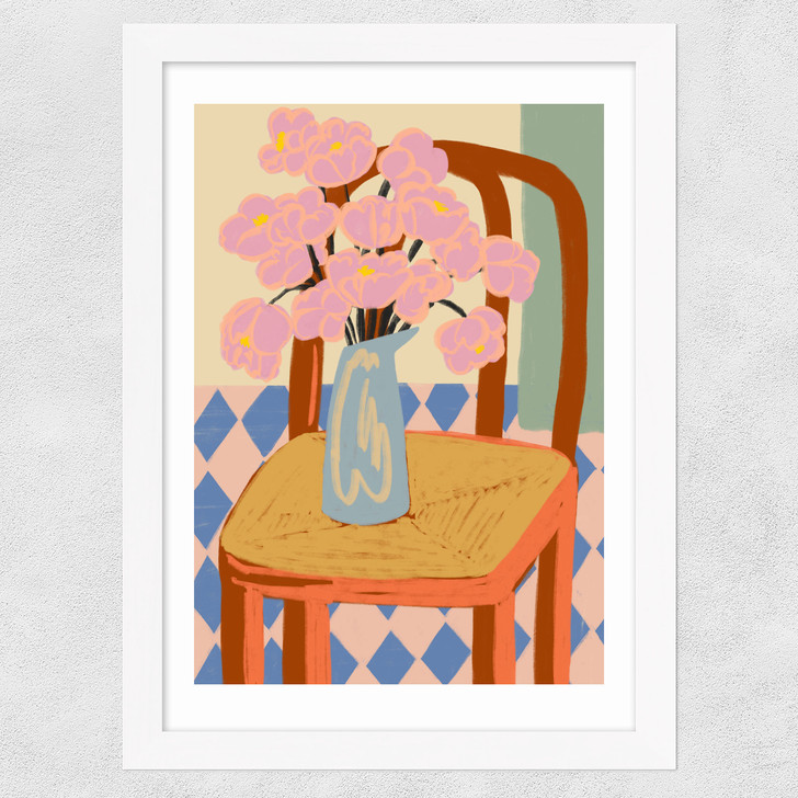 Flowers On A Chair Wide White Frame