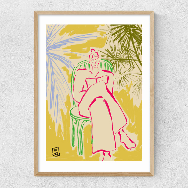 Reading Among Palm Trees Narrow Oak Frame Reading Among Palm Trees Narrow Oak Frame
