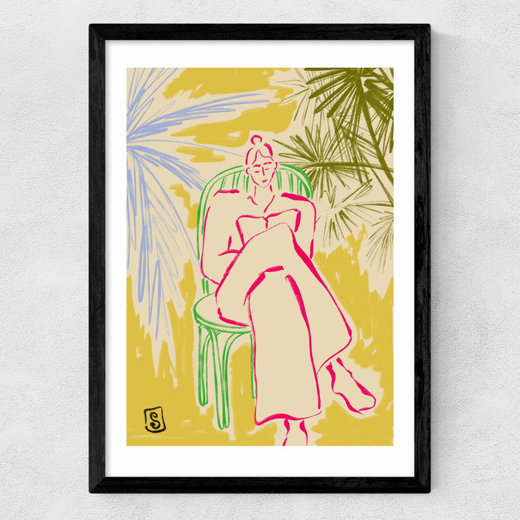 Reading Among Palm Trees Medium Black Frame