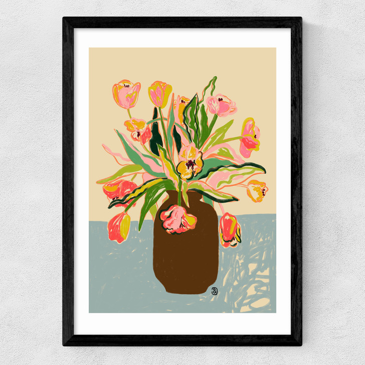tulips vase art print by sandra poliakov in black frame