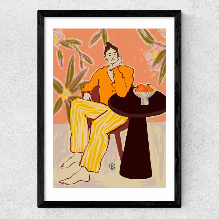 Woman With Oranges Medium Black Frame
