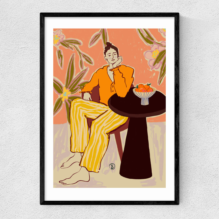 Woman With Oranges Narrow Black Frame