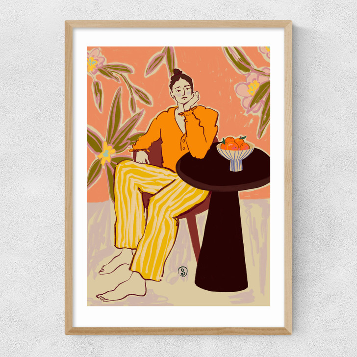 Woman With Oranges Narrow Oak Frame