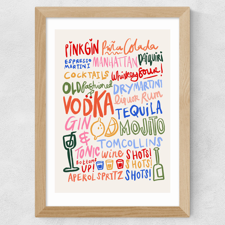 Colourful Cocktails Wide Oak Frame Colourful Cocktails Wide Oak Frame