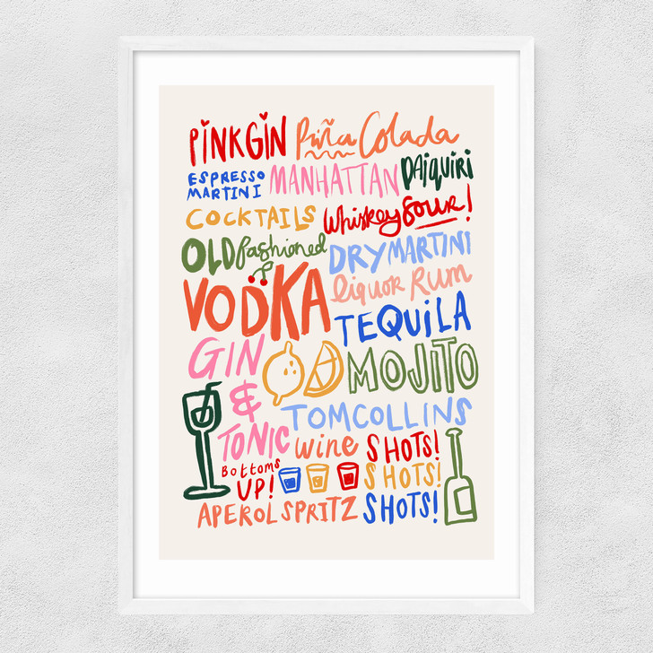 Colourful Cocktails Narrow White Frame Colourful Cocktails Narrow White Frame