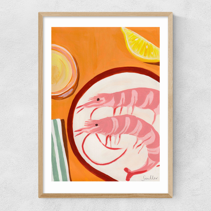 Giant Prawns and Vinho Verde Narrow Oak Frame Giant Prawns and Vinho Verde Narrow Oak Frame