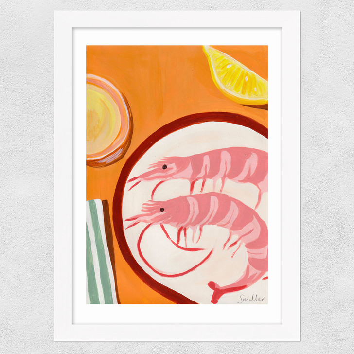Giant Prawns and Vinho Verde Wide White Frame Giant Prawns and Vinho Verde Wide White Frame