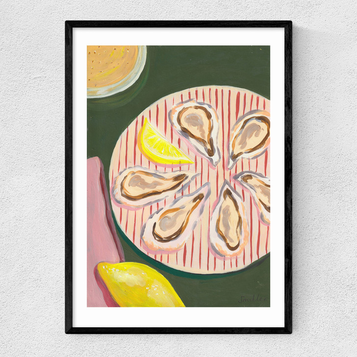 half a dozen oysters art print by susie miller in black frame