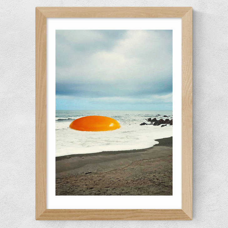 Beach Egg - Sunny side up breakfast Wide Oak Frame