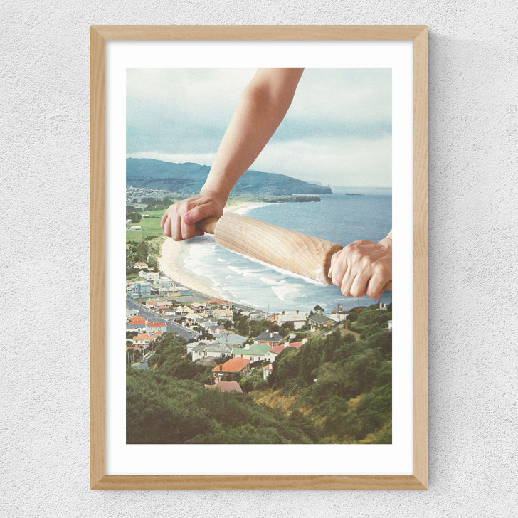 Waves Roller - Sea waves rolling pin Medium Oak Frame