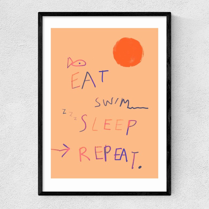 Eat Swim Sleep Repeat Narrow Black Frame Eat Swim Sleep Repeat Narrow Black Frame