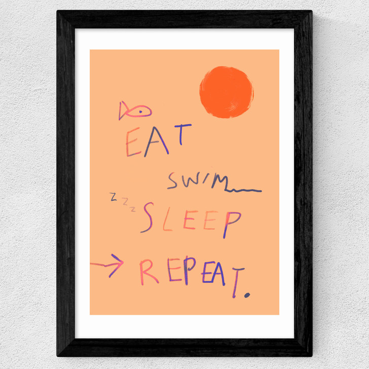 Eat Swim Sleep Repeat Wide Black Frame Eat Swim Sleep Repeat Wide Black Frame