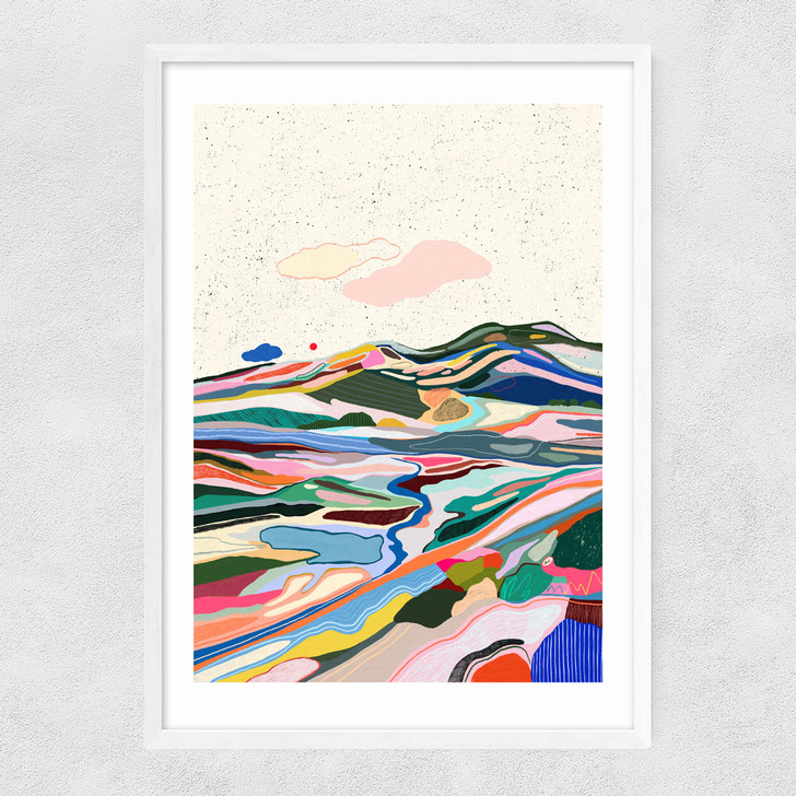 Black dots in the sky art print by marina ester castaldo co in white frame