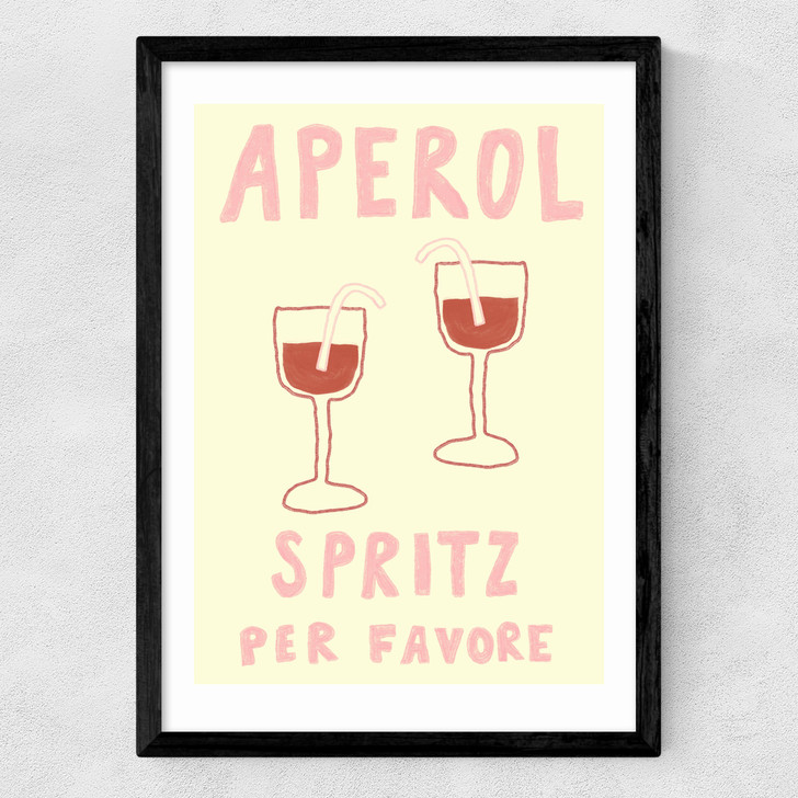 aperol spritz per favore art print by she snacks and paints in black frame