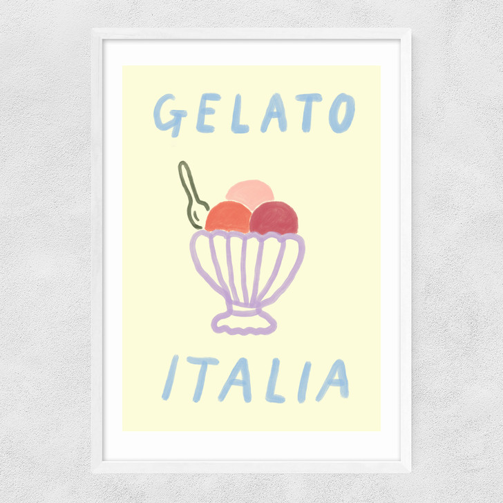 gelato italia art print by she snacks and paints in white frame