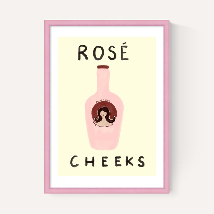 rosé cheeks art print by she snacks and paints in pink frame